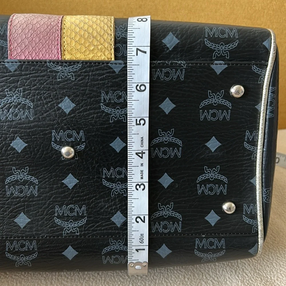 MCM Black Satchel with Pink, Yellow & Tan Accents